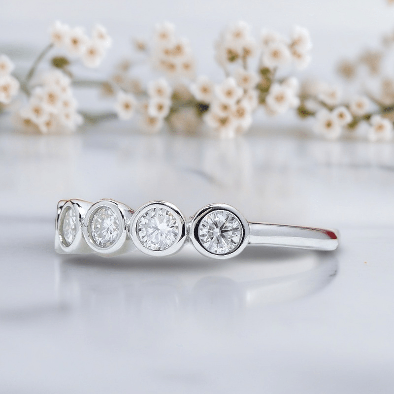 Unique 0.5 Carat Moissanite Bubble Ring in 925 Silver, Gift Idea
